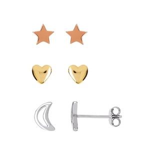 Moon Stars Hearts Sterling stud earrings pack